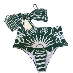 Green & White Patterned 2 Pc Bikini Swimsuit